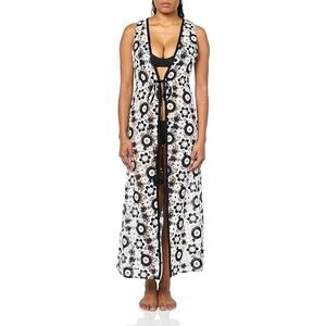 Ramy Brook Anya Tie Front Crochet Maxi Dress Floral Black White Womens XS NWT
